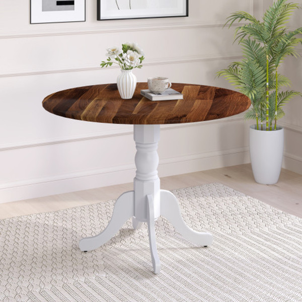 Wooden Dining Table With Round Tabletop And Curved Trestle Legs Walnut White Kc55732Gr By Cw