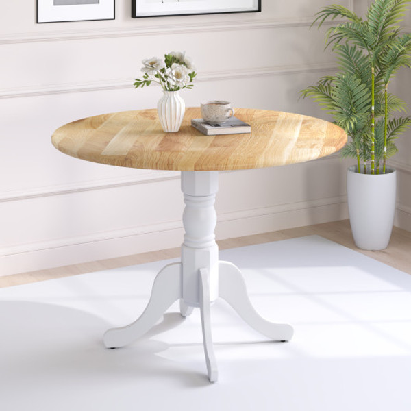 Wooden Dining Table With Round Tabletop And Curved Trestle Legs Natural White Kc55732So By Cw