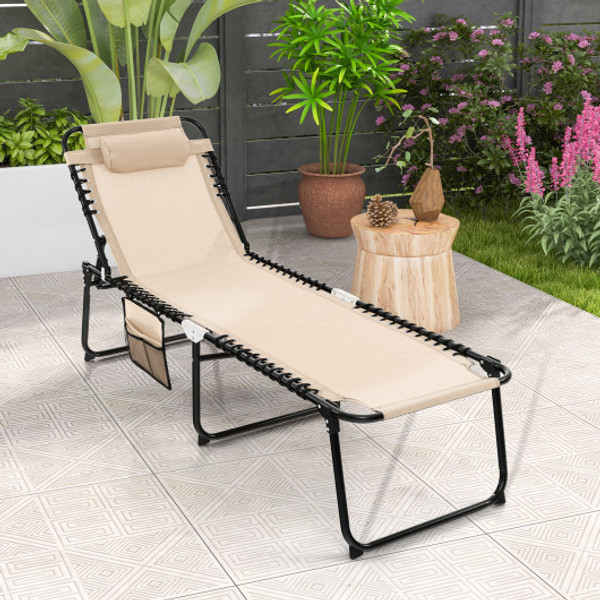 Foldable Recline Lounge Chair With Adjustable Backrest And Footrest Beige Np11676Ms By Cw