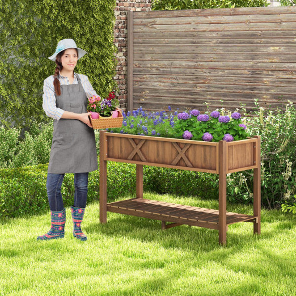 Poly Wood Elevated Planter Box With Legs Storage Shelf Drainage Holes Coffee Gt4113Cf By Cw