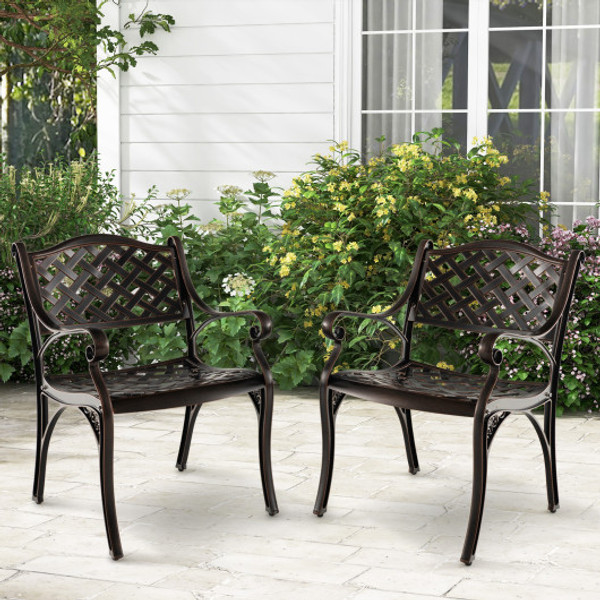 Cast Aluminum Patio Chairs Set Of 2 Dining Chairs With Armrests Diamond Pattern Bronze Np11468Wn 2 By Cw