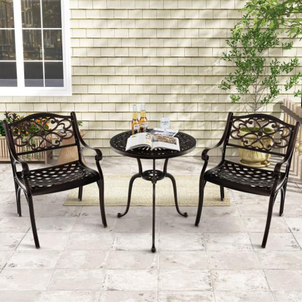 Cast Aluminum Dining Chairs Set Of 2 With Patio Chairs Armrests Flower Pattern Bronze Np11469Wn 2 By Cw