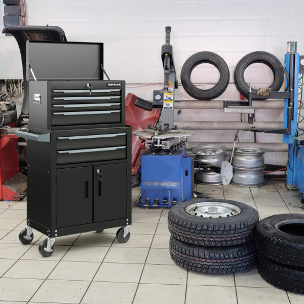 6 Drawer Rolling Tool Storage Chest Cabinet With Universal Wheels And Hooks Black Tl35742Bk By Cw