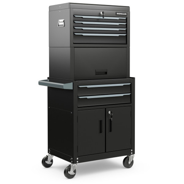 3 In 1 6 Drawer Rolling Tool Chest Storage Cabinet With Universal Wheels And Hooks Black Tl35733Bk By Cw