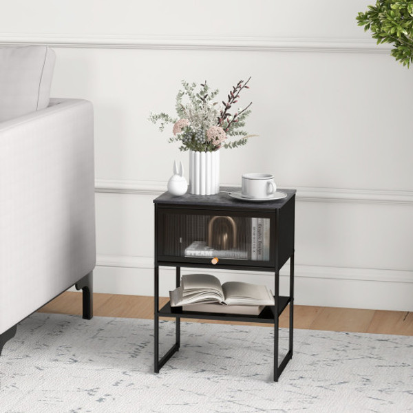 Nightstand With Flip Up Door Storage Shelf Black Jv11057Dk By Cw