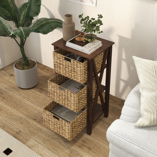 3 4 Tier Nightstand With 2 3 Seagrass Baskets Narrow X Design 4 Tier Jv11436Cf By Cw