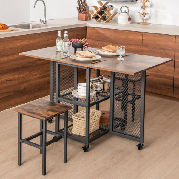 Drop Leaf Expandable Dining Table Set With Lockable Wheels Brown Jv11231Cf By Cw