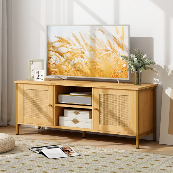 Boho Tv Stand For Tv Up To 55 Inches With Faux Rattan Door Natural Hv10508Oa By Cw