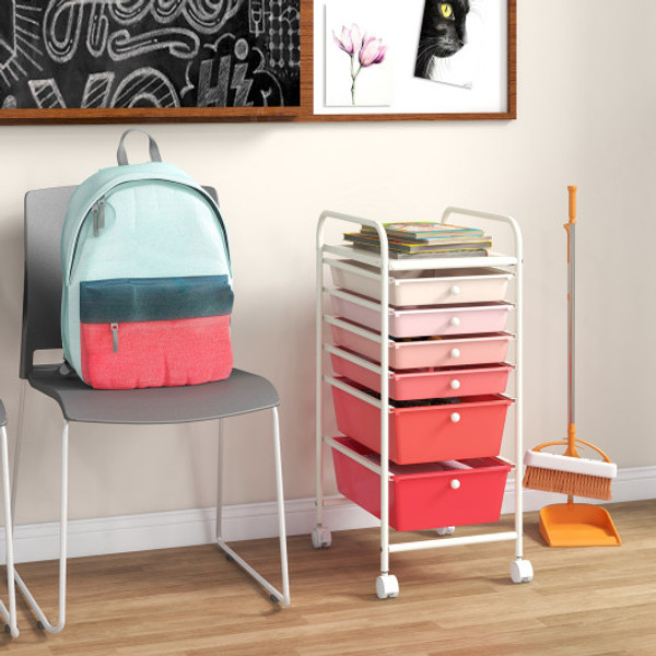 6 Drawers Rolling Storage Cart Organizer Pink Hw53824Pi By Cw