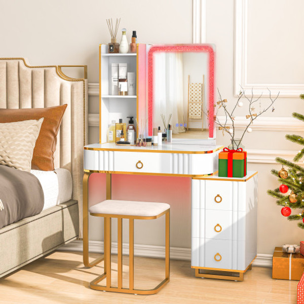 Vanity Table Set With Rgb Led Lights And Wireless Charging Station White Hu10617Us Wh By Cw