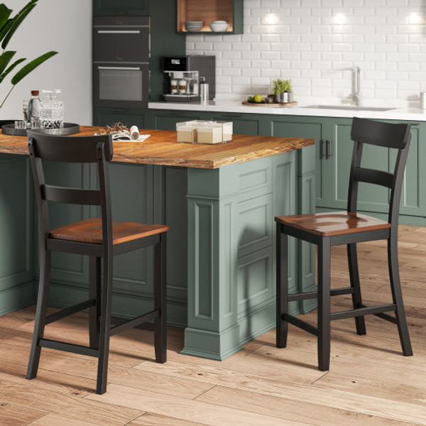 Farmhouse Dining Bar Stool Set Of 2 With Solid Rubber Wood Frame Black Jv11659Bk By Cw