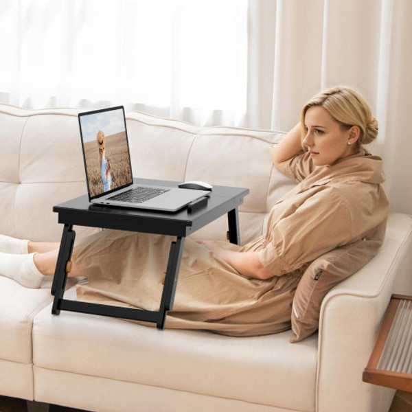 Adjustable Bamboo Laptop Desk With Tilting Top And Drawer Brown Hw67948Cf By Cw