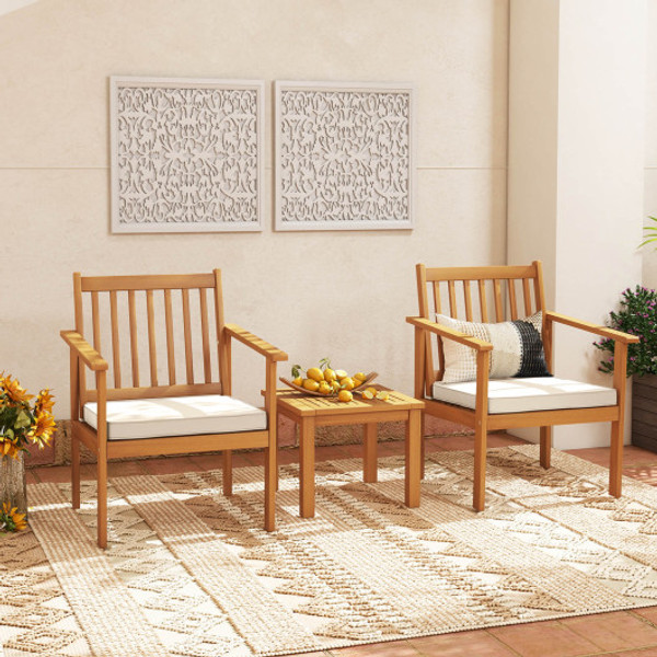 3 Pieces Patio Wood Furniture Set With Soft Cushions For Porch White Hw72094Wh By Cw