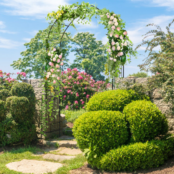 7 9 Feet Metal Garden Arch Backdrop Stand With Fence For Climbing Plants Black Gt4146Bk By Cw