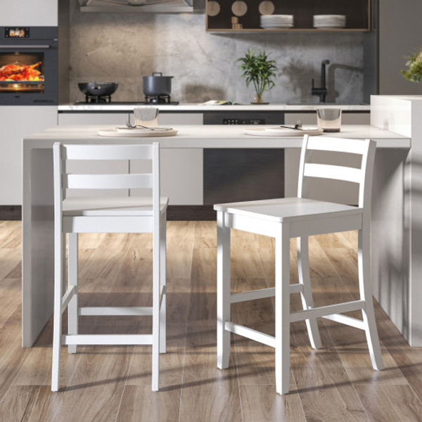Wooden Bar Stools Set Of 2 With Ergonomic Backrest And Footrest White Jv11571Wh By Cw
