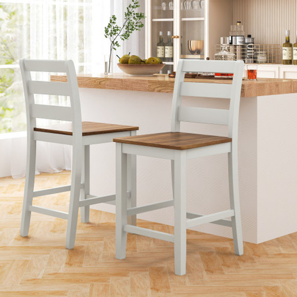 Set Of 2 Counter Bar Stool With Inclined Backrest And Footrest Gray Jv11585Wh By Cw