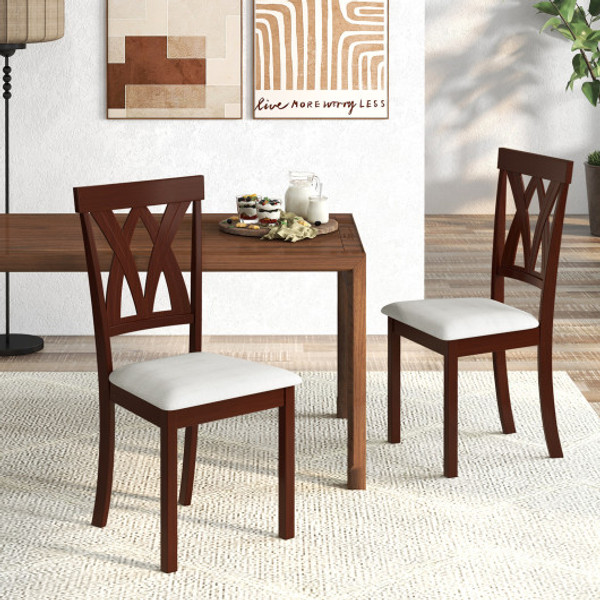 Set Of 2 Wood Kitchen Chairs With Faux Leather Upholstered Seat Beige Kc56742Ok By Cw