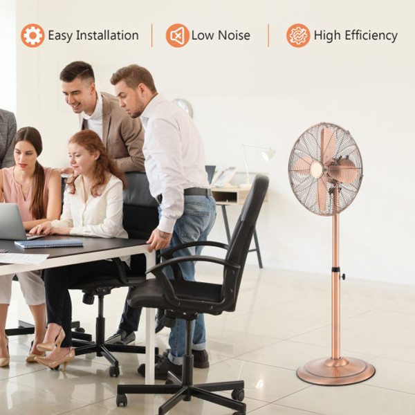 16 Inch Pedestal Standing Fan Oscillating Pedestal Fan With 3 Speeds And Adjustable Height Copper Es10357Us Cp By Cw