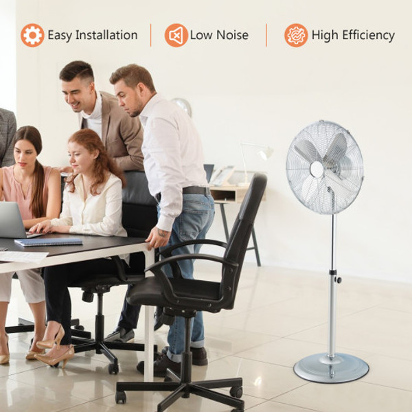 16 Inch Pedestal Standing Fan Oscillating Pedestal Fan With 3 Speeds And Adjustable Height Silver Es10357Us Sl By Cw