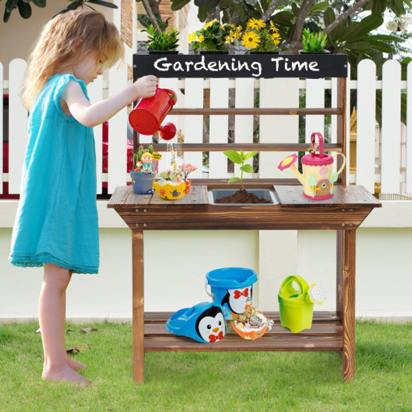 Wooden Potting Bench Table Outdoor Mud Kitchen With Solid Fir Wood Frame Natural Ty347735Na By Cw