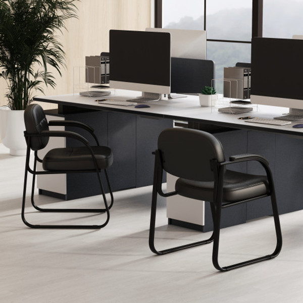Waiting Room Chair Set Of 2 Reception Chairs With Sled Base And Padded Arm Rest Black Cb10596Dk 2 By Cw