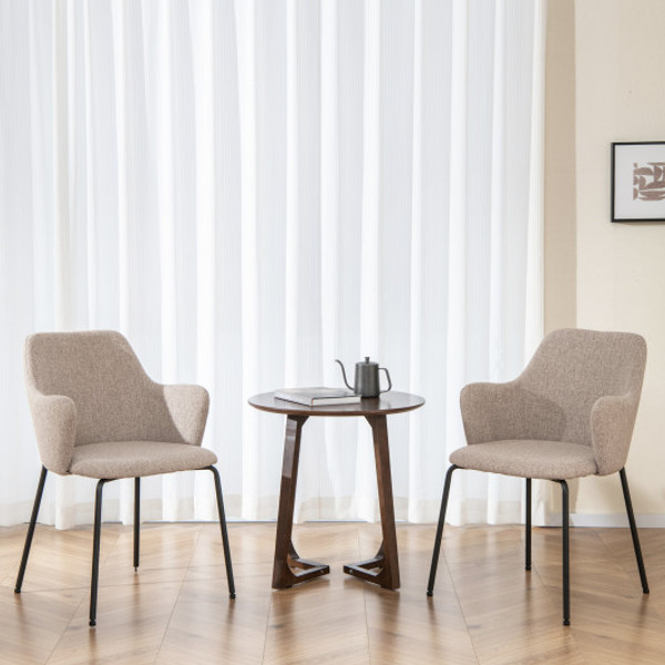 Dining Chairs Set Of 2 With Curved Backrest Wide Seat And Armrests Beige Jv11535Wh 2 By Cw
