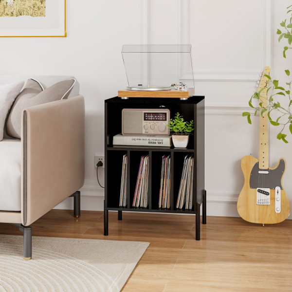 Record Player Stand With Record Storage Shelf And Charging Station Black Jv11192Us Dk By Cw