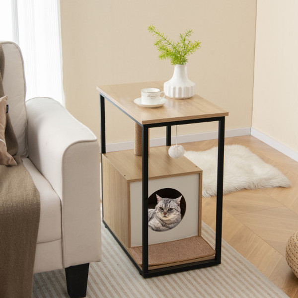 Cat Furniture End Table Cat House With Scratching Post Natural Pv10134Na By Cw
