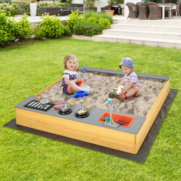 Wooden Sandbox Kids Sand Pit With Kitchen Playset Accessories For 3 8 Years Old Tp10204 By Cw