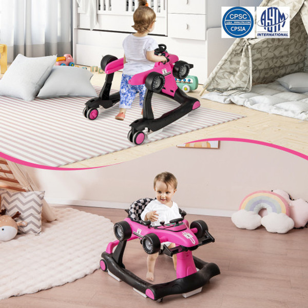 4 In 1 Foldable Activity Push Walker With Adjustable Height Pink Bc10229Hp By Cw