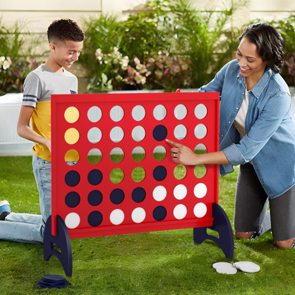 Wooden 4 In A Row Game Set With 42 Pcs Chips And 600D Oxford Fabric Carrying Bag Red Uy10058Re By Cw