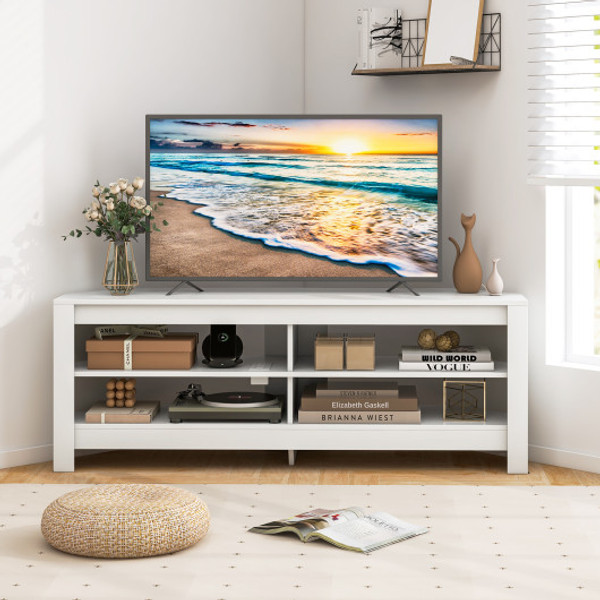 Corner Tv Stand With Power Outlet And 4 Open Storage Shelves White Hv10492Us Wh By Cw