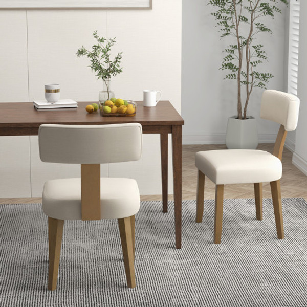 Dining Chairs Set Of 2 With Curved Backrest Padded Seat Beige Jv11597Be By Cw