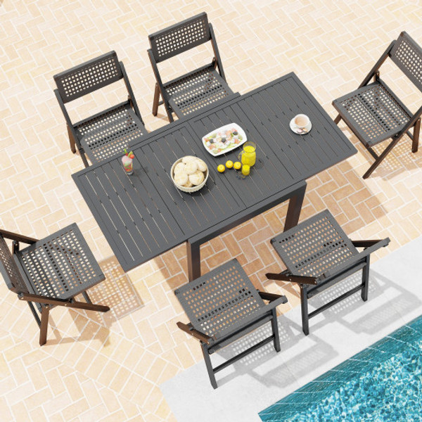 Expandable Patio Dining Table For 4 6 People Grey Np11692Gr By Cw