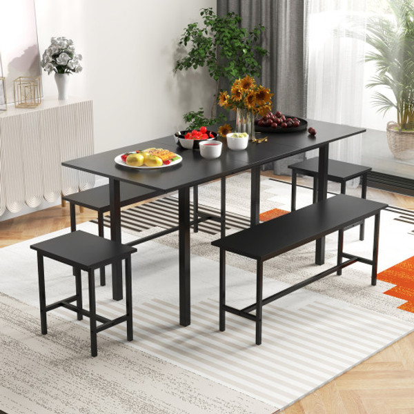 5 Piece Dining Table Set For 4 6 With 2 Benches 2 Stools For Kitchen Dining Room Black Kc56880Bk By Cw