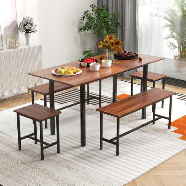 5 Piece Dining Table Set For 4 6 With 2 Benches 2 Stools For Kitchen Dining Room Walnut Kc56880Ht By Cw