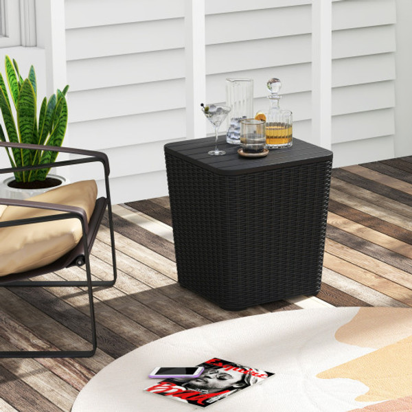 Outdoor Resin Storage Side Table With Removable Lid And Wicker Woven Accent Black Np11634Bk By Cw