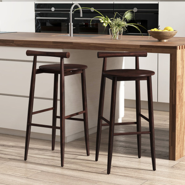 Wooden Bar Chair Set Of 2 With Backrest And Footrest For Home Restaurant Cafe Brown Jv11683Bn 35 By Cw
