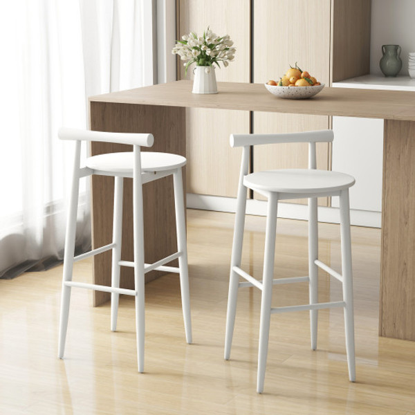 Wooden Bar Chair Set Of 2 With Backrest And Footrest For Home Restaurant Cafe White Jv11683Wh 35 By Cw