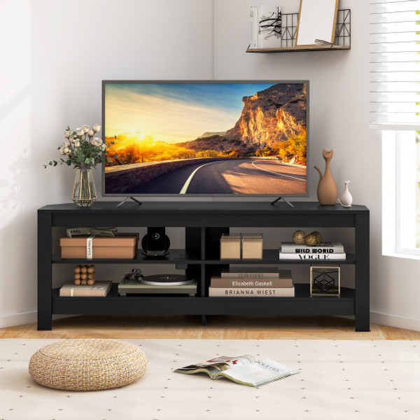 Corner Tv Stand With Power Outlet And 4 Open Storage Shelves Black Hv10492Us Dk By Cw