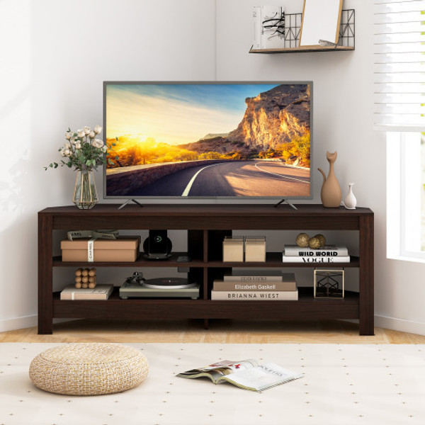 Corner Tv Stand With Power Outlet And 4 Open Storage Shelves Brown Hv10492Us Bn By Cw