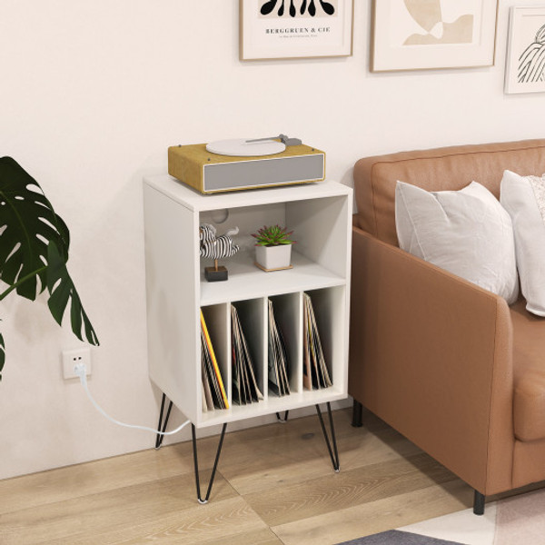 Record Player Stand With Charging Station For Living Room Bedroom White Jv11580Us Wh By Cw