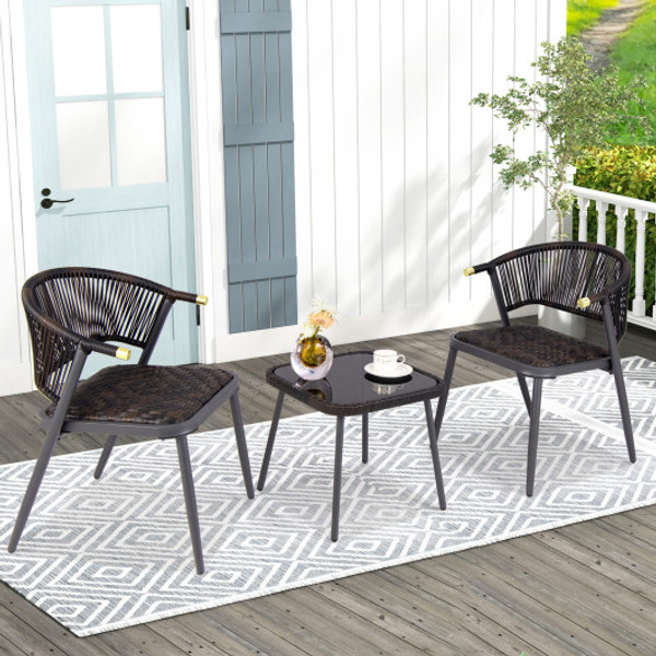3 Pieces Patio Rattan Furniture Set For Backyard Poolside Brown And Black Np11804Bn By Cw