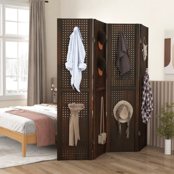 4 Panel Pegboard Display 5 Feet Tall Folding Privacy Screen Brown Jv11653Db By Cw