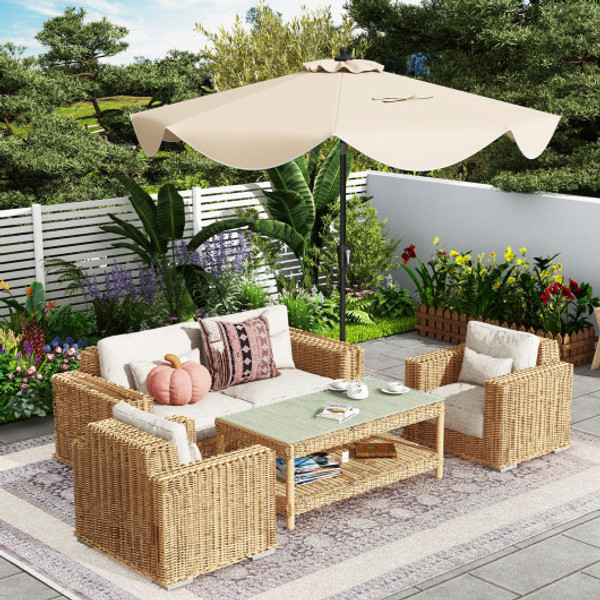 9 Ft Patio Umbrella With Crank Handle And Push Button Tilt Beige Np11942Be By Cw