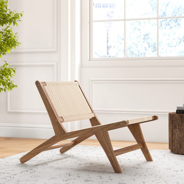 Teak Wooden Chair With Braided Rope Seat And Backrest For Backyard Jv11763 By Cw