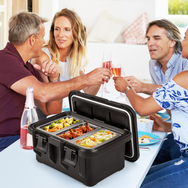 31 Qt Insulated Food Pan Container With 3 Transparent One Third Pans With Lids Black Ta10064Bk By Cw