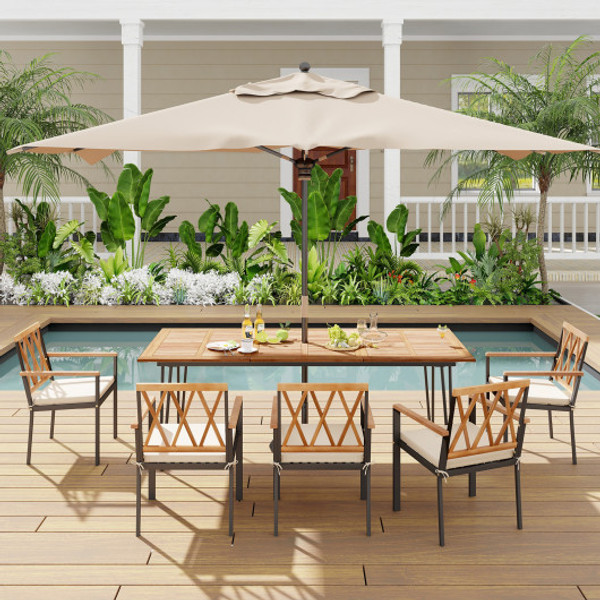86 5 Inch Rectangular Patio Dining Table For 8 With Acacia Wood Tabletop And Umbrella Hole 86 5 Inches Hw72245 By Cw