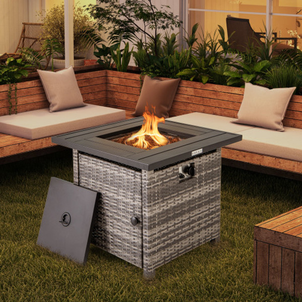 29 Inch Propane Rattan Firepit Table With Lava Rocks And Protective Cover Gray Np11846Gr By Cw