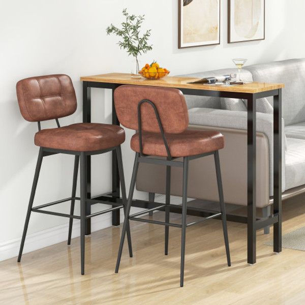 Set Of 2 Bar Stools With Padded Seat And Footrest For Kitchen Island Brown And Black Jv11582Bn 2 By Cw